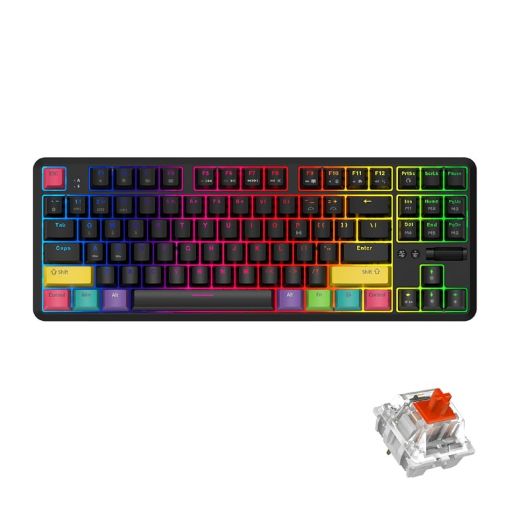 Ajazz K870T 87-Key RGB Mechanical Keyboard Red Shaft Black - 1