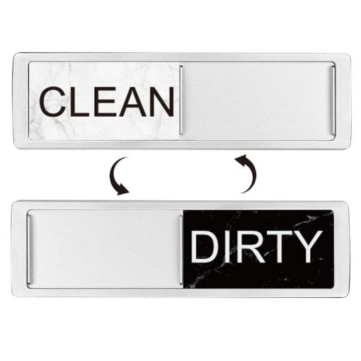 Double-Sided Clean Dirty Dishwasher Magnet - Silver White Black Marble - 1