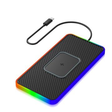 15W Car Wireless Charger Non-slip Mat with Colorful Light & USB-C Cable - 1