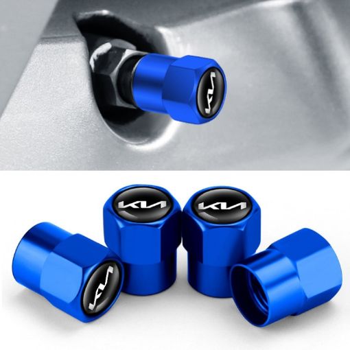 KIA KN Car Tire Valve Core Decorative Metal Caps 3sets/12pcs Blue - 1