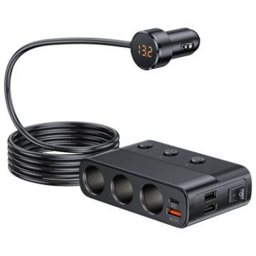 128W Car Charger: USB3.0/PD Car Cigarette Lighter (C28) - 1