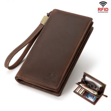 HUMERPAUL RFID Leather Wallet Long Men Brown Mobile Phone Holder - 1