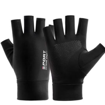 Ice Silk Half Finger Black Sunscreen Non-slip Fishing Gloves - 1
