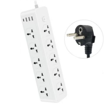 D15 2m 3000W 10 Plugs + PD + 3-USB Vertical Socket, EU Plug - 1
