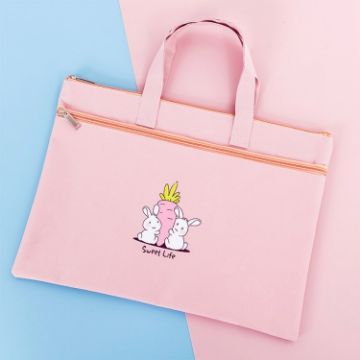 Little Rabbit Pink Canvas Zipper A4 File Bag for Students - 1