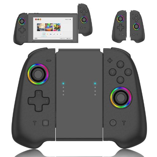 Colorful Light Left & Right Handle for Switch Joycon (Black) - 1