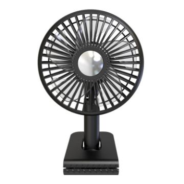 Rechargeable Black Clip-On Oscillating Fan with Light - 1