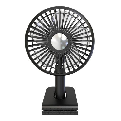 Rechargeable Black Clip-On Oscillating Fan with Light - 1