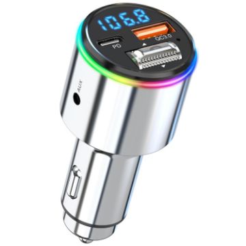 Silver Car Bluetooth MP3 Player with Voltage Detection & Charger - 1