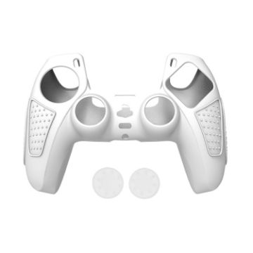 PS5 Gamepad Soft Silicone Protective Case, White + 2 Hats - 1