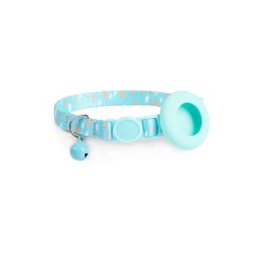 AirTag Pet Collar Holder with Bell & Safety Buckle, Blue Rainforest - 1