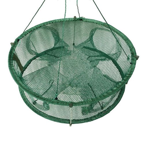 4-Hole Green Automatic Folding Fish Net with Support Rod - 1