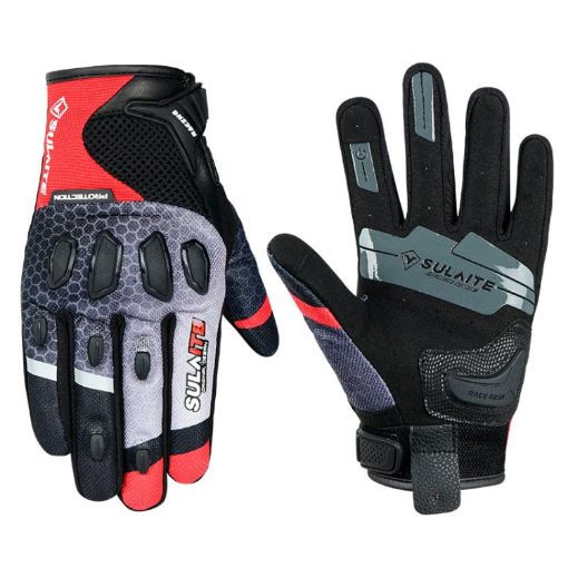 SULAITE Motorcycle Anti-fall Touch Screen Cycling Gloves, L (Black Red) - 1