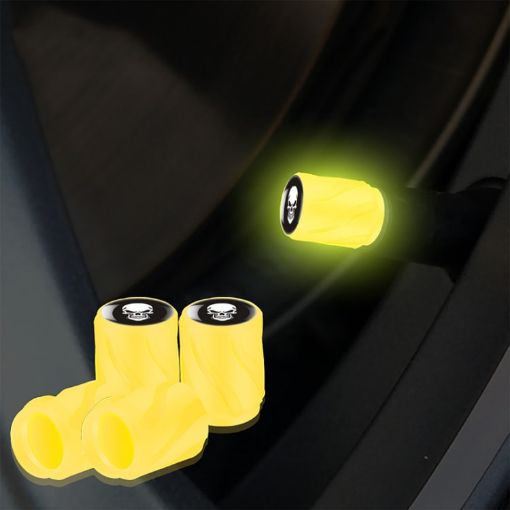 Luminous Car Motorcycle Tire Valve Caps 4pcs - Yellow White Skull - 1