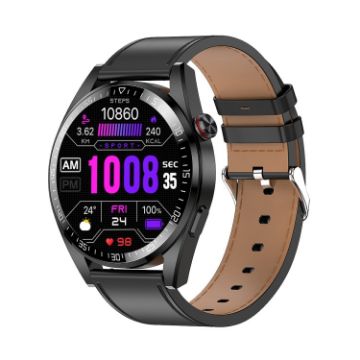 1.43" AMOLED Smartwatch, HR & BP Monitor, Bluetooth, Black Leather - 1