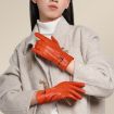 OZERO Women's Orange Red Sheepskin Gloves, Fleece Lined, Size M - 2