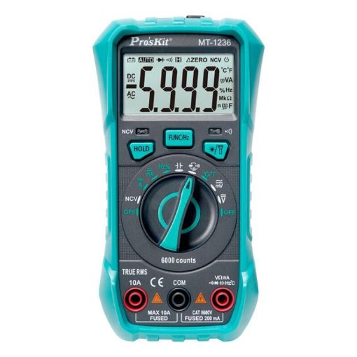 ProsKit MT-1236-C True-RMS Multimeter for ACA, ACV, DCA, DCV, Frequency - 1
