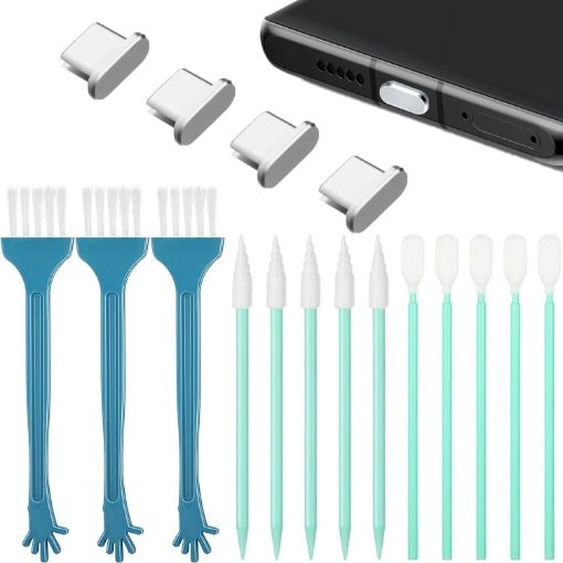Silver Metal Dust Plug Cleaning Kit for TYPE-C Mobile Phones - 1