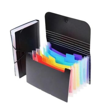 A6 File Organizer with 7 Pockets - Black Cover, Colorful Interior - 1