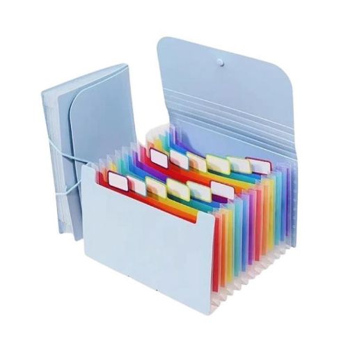 A6 Expanding File Organizer with 12 Pockets, Blue, Colorful Inner - 1