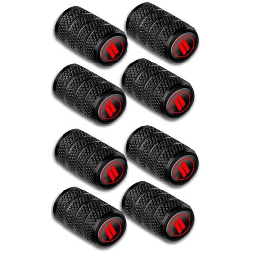 Car Modification Aluminum Tire Valve Caps, Red Strip Grid (2 Sets) - 1
