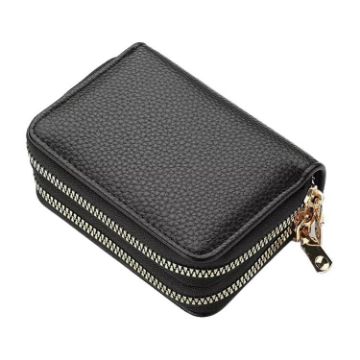 Women's Double Zipper PU Wallet - Large Capacity Card Holder (Black) - 1