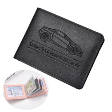 Women's Leather Driver License & Card Holder - 6 Slots (Black) - 1