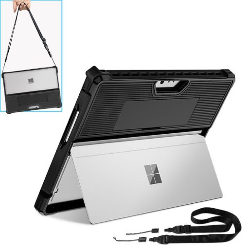 Black Striped Hollow Case for Microsoft Surface Pro 9 w/ Strap - 1