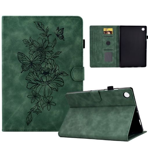 Samsung Galaxy Tab A8 10.5 Peony Butterfly Leather Case Green - 1