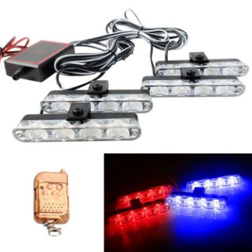 4 in 1 Car Grille Flash Lights with Remote (16 LEDs, Red Blue) - 1
