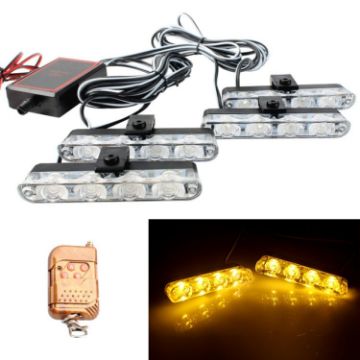 4 in 1 Car Grille Flash Lights with Wireless Remote (Yellow, 16 LEDs) - 1
