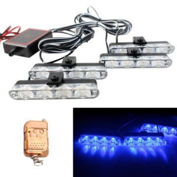4 in 1 Car Grille Flash Lights 16LEDs with Remote Control (Blue) - 1