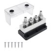 Black 600A RV Yacht Heavy Duty Copper Busbar Terminal 4 Stud Bolt - 1