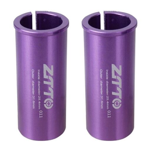 ZTTO 25.4-31.6mm Bicycle Seat Post Conversion Sleeves (2pcs, Purple) - 1