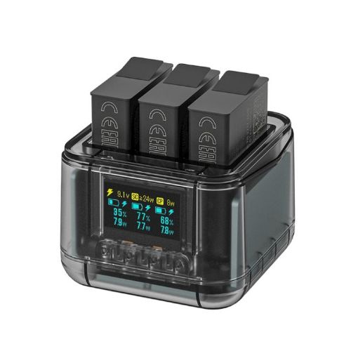 GoPro HERO13 Charger Dock with OLED Screen (Transparent Black) - 1