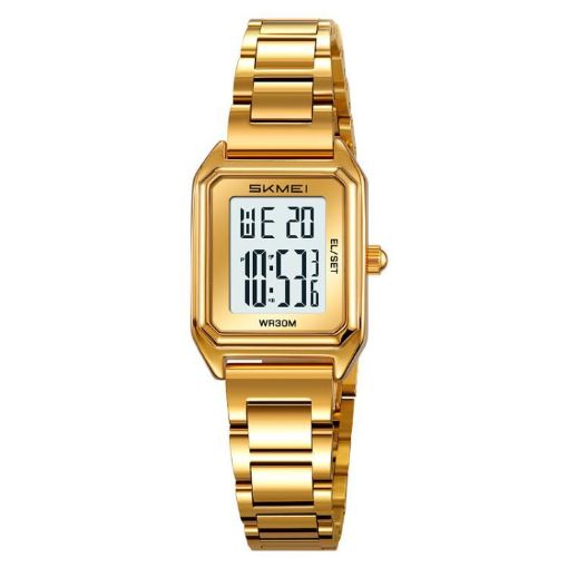 SKMEI 2493 Women's Gold Square Steel Strap Electronic Watch - 1