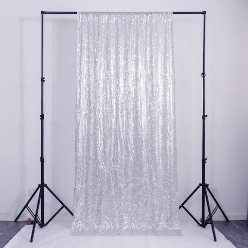 Silver Sequin Embroidered Curtains 60x300cm for Weddings & Parties - 1