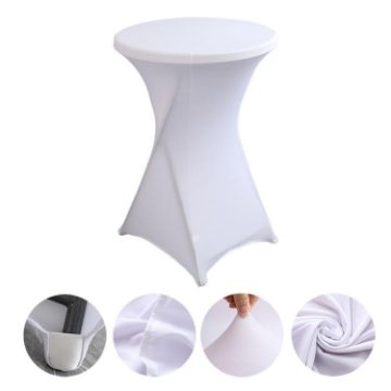 White Stretch Polyester Cocktail Bar Table Cover, 70x110cm - 1