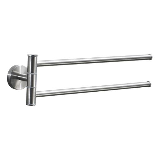 Stainless Steel Rotating Bathroom Towel Rack, Brushed Two Poles - 1