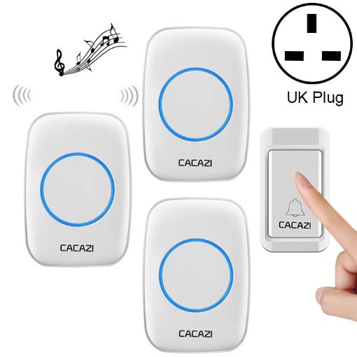 CACAZI A10G Wireless Bell, One Button, Three Receivers, UK Plug, White - 1