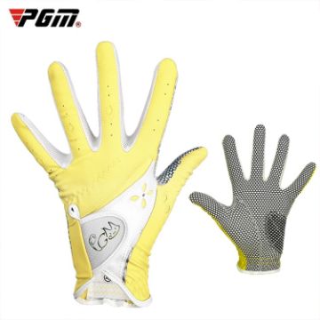 PGM Women's Non-Slip Yellow Golf Gloves, Size 21, PU Leather Pair - 1