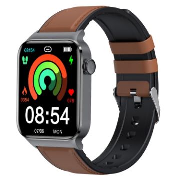 T50 1.85" Brown Leather Smart Watch IP67 Waterproof Voice Assistant - 1
