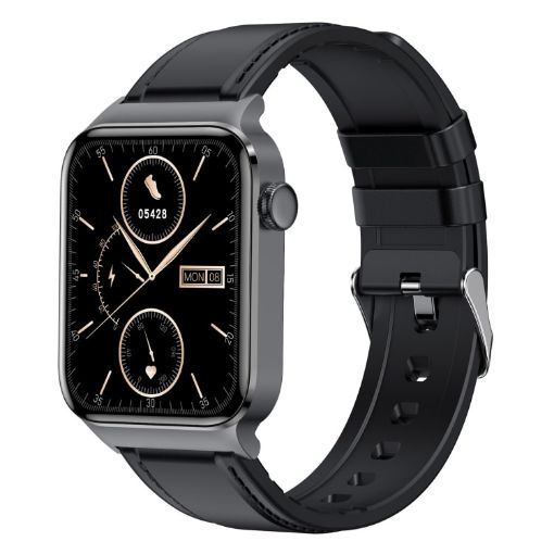 T50 1.85" Black Leather Band Smart Watch IP67 Waterproof - 1