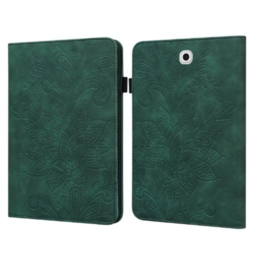 Samsung Galaxy Tab S2 9.7 Leather Case - Green Lace Flower Design - 1
