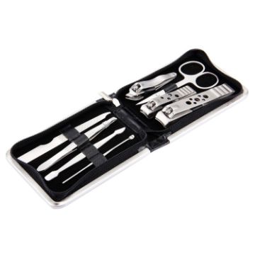 8 in 1 Nail Care Kit: Clipper, Scissors, Tweezers & More, Leather Bag - 1