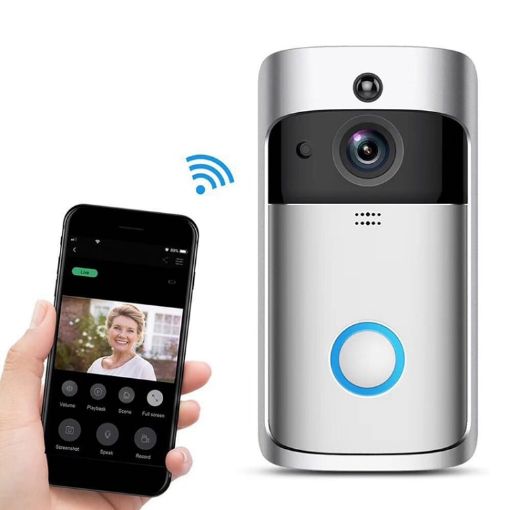M4 720P Smart WIFI Doorbell - 3 Batteries, Night Vision, Silver - 1