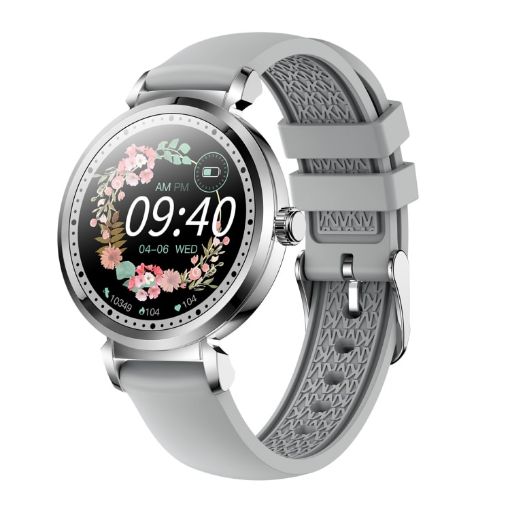KC06 Menstrual Period Smart Watch, BP/Heart Rate Monitor, Silver Strap - 1