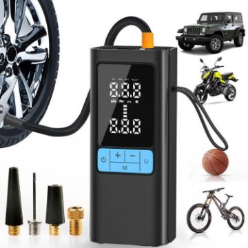 Portable 12V Air Pump for Car & Motorcycle Tires - Black - 1