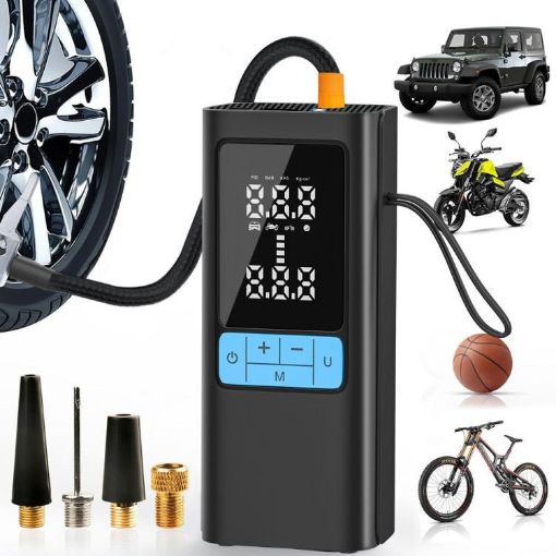 Portable 12V Air Pump for Car & Motorcycle Tires - Black - 1