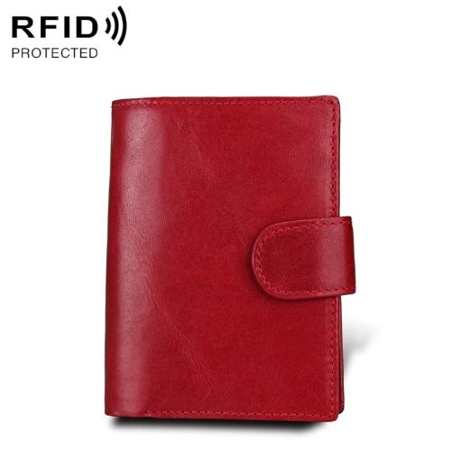 Red Antimagnet RFID Genuine Leather Wallet & Passport Holder for Men - 1